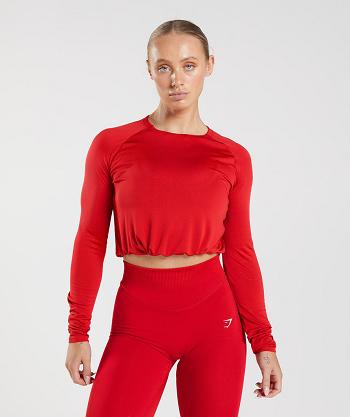 Gymshark Sweat Seamless Long Sleeve Ženske Ošišane Majice Crvene | HR 3646ZUT